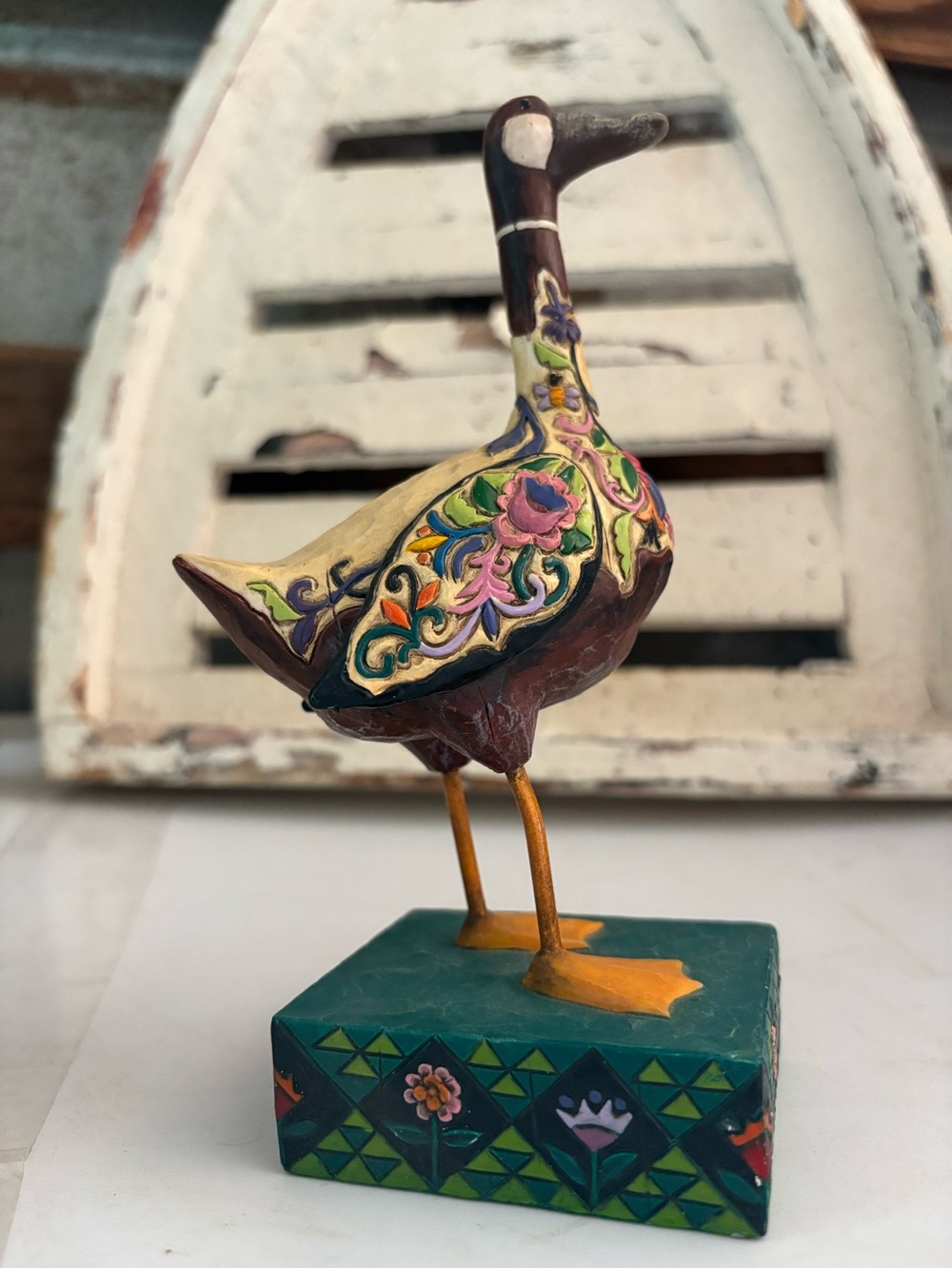 Hand-Painted Decorative Folk Art Duck Figurine - Multicolor